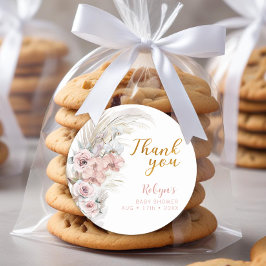 Boho Pampas Baby Shower Gracias Pegatina