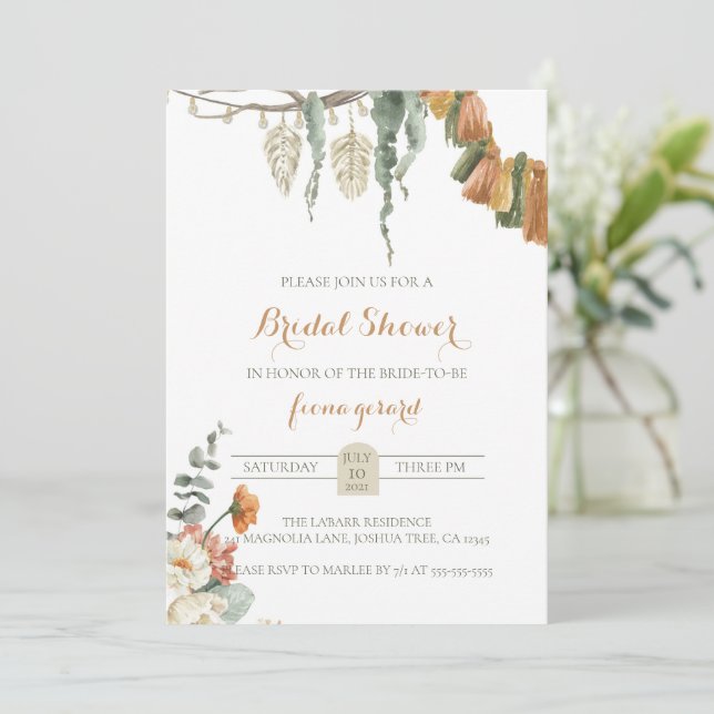 Boho Pampas Bridal Shower Invitación Moody Boho (Anverso de pie)