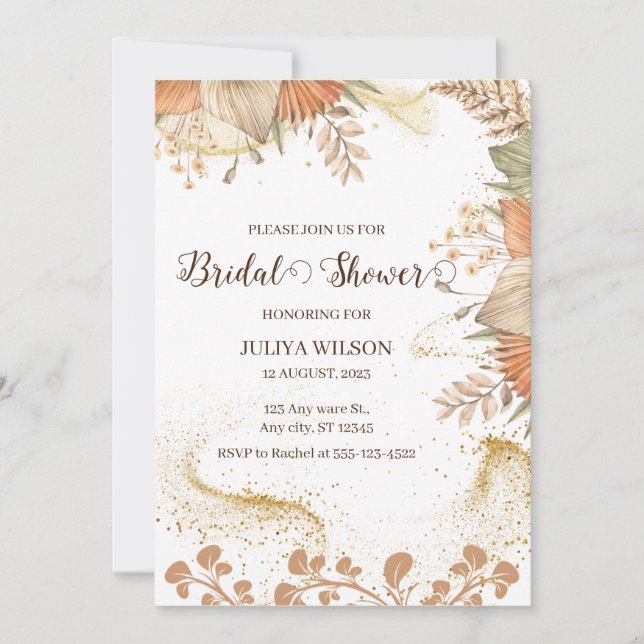 Boho pampas ducha de novia con hierba Invitación (Anverso)