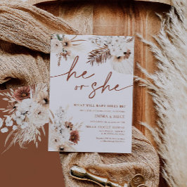 Boho Pampas Él o ella género revelan invitación