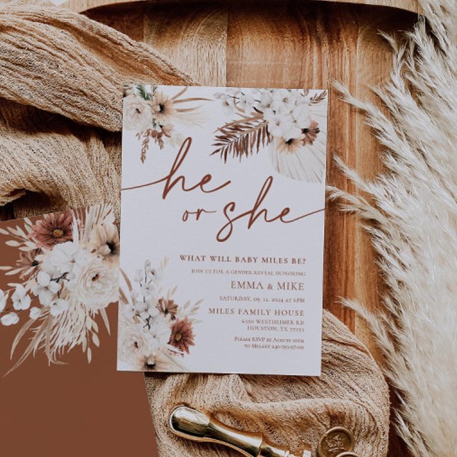 Boho Pampas Él o ella género revelan invitación (Subido por el creador)