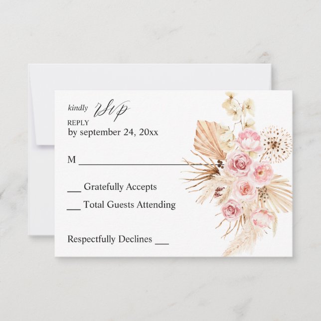 Boho Pampas Floral Rosa y Beige Grass no Meal RSVP (Anverso)