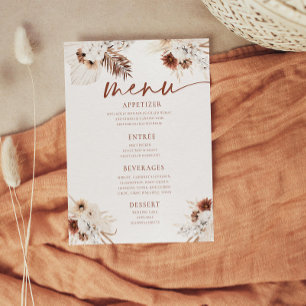Boho Pampas Gras Boda Menú plano