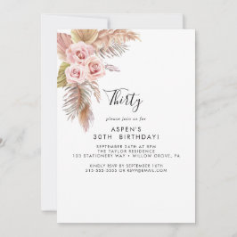 Boho Pampas Grass 30. Invitación a cumpleaños