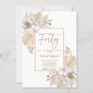 Boho Pampas Grass 40. Invitación de cumpleaños