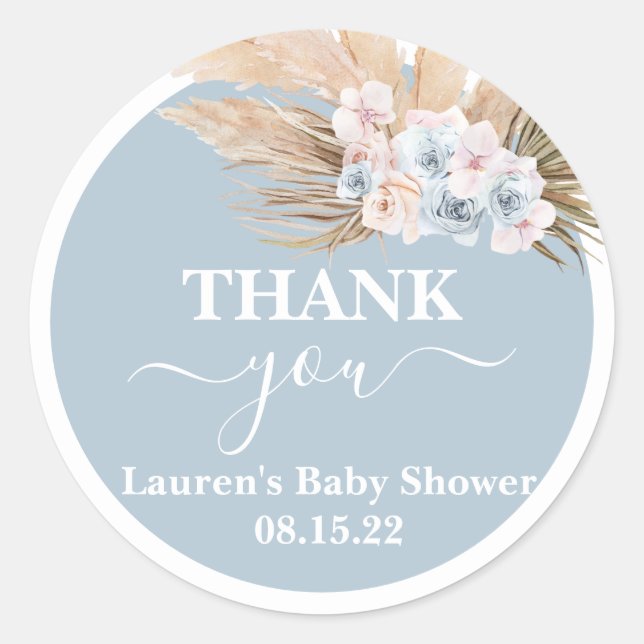 Boho Pampas Grass Baby Shower Boy Round Pegatina (Anverso)
