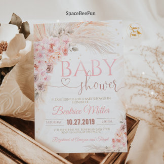 Boho Pampas Grass Baby Shower Invitación Chica Boh