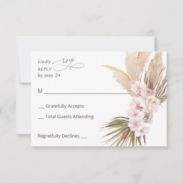 Boho Pampas Grass Beach Floral no Meal RSVP (Anverso)