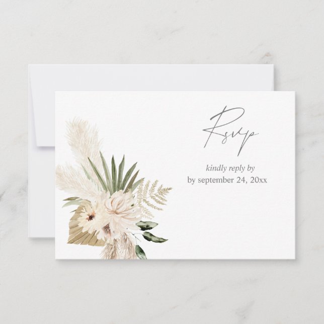 Boho Pampas Grass & Beige Floral con carne RSVP Ca (Anverso)