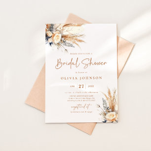 Boho Pampas Grass Bridal Shower Floral Invitación