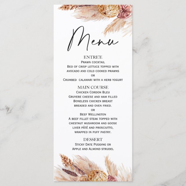 Boho Pampas Grass Bridal Shower Menú (Anverso)