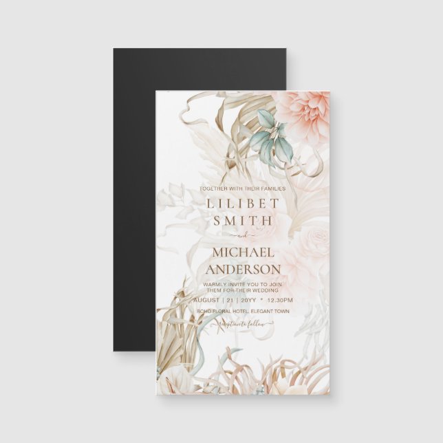 BOHO Pampas Grass Floral Coral Sage Boda (Anverso/Reverso)