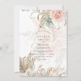 BOHO Pampas Grass Floral Coral Sage Boda