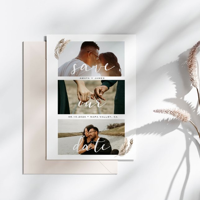 Boho Pampas Grass Guardar la tarjeta de Boda de fe (Wedding Save the date card with pampas grass border.)
