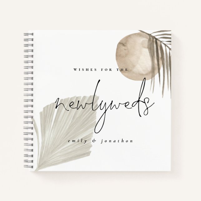 Boho Pampas Grass Newlyweds Boda invitado libro (Anverso)