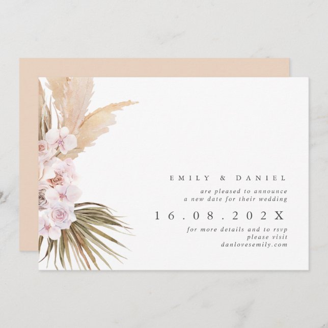 Boho Pampas Grass Nuevo Boda Fecha Invitación (Anverso / Reverso)