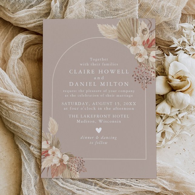 Boho Pampas Invitación a la Boda Neutral de Grass (Subido por el creador)
