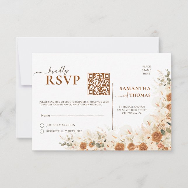 Boho Pampas lilies & Eucalyptus QR Wedding RSVP (Anverso)