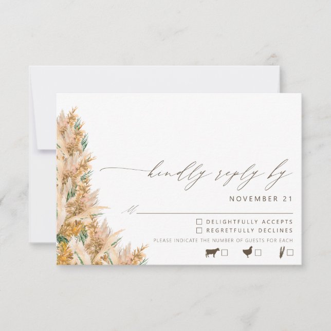Boho Pampas moderno Boda de Grass Wedding RSVP (Anverso)
