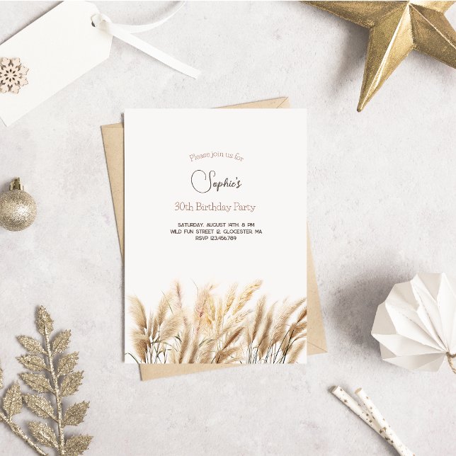 Boho pampas pasto adulto Invitación de cumpleaños (Subido por el creador)