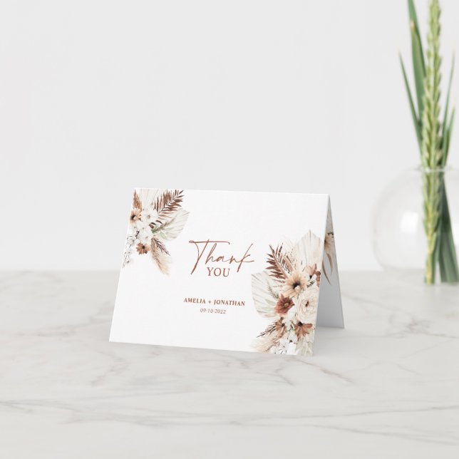 Boho Pampas Terracotta Boda Gracias Tarjeta (Anverso)