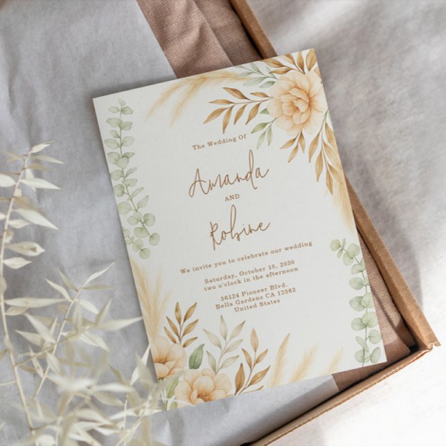 Boho Pampas y Eucalyptus Invitación a la Boda (Subido por el creador)