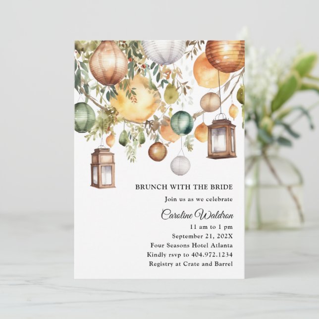 Boho Paper Lanterns Bridal Brunch Invitación (Anverso de pie)