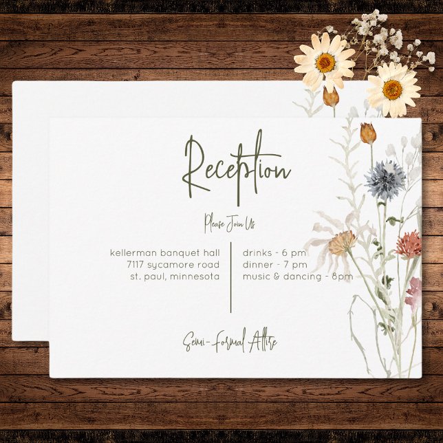 Boho Pastel Wildflowers Recepción Floral Moderna (Boho Pastel Wildflowers Modern Floral Reception Enclosure Card)