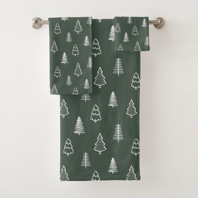 Boho Pine Trees Modern Winter Forest Dark Green (In situ)