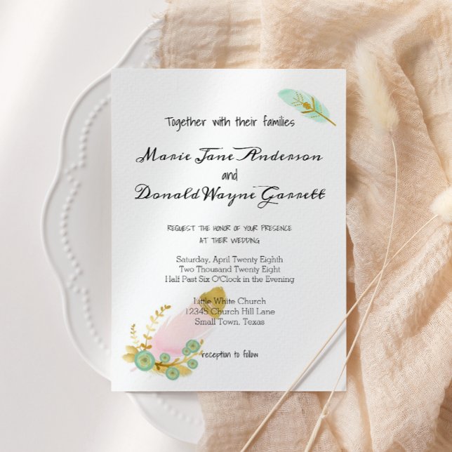 Boho Pink and Gold Fethers Ensayan la cena (Subido por el creador)