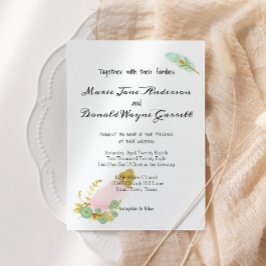 Boho Pink and Gold Fethers Ensayan la cena