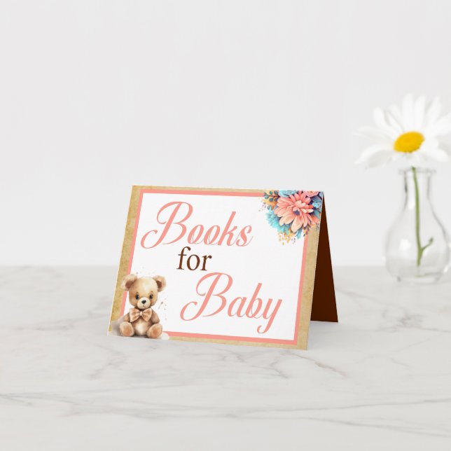 Boho Pink Bear Baby Shower Books para la tarjeta d (Planta pequeña)
