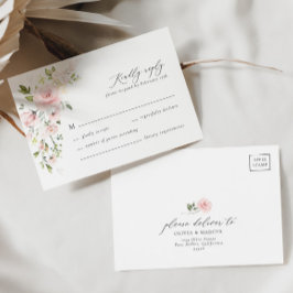 Boho Pink Floral Olive Elegant Wedding Tarjeta RSV