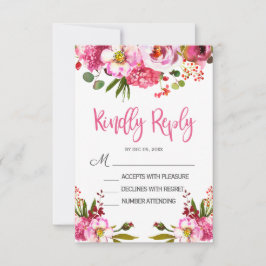 Boho Pink Floral Typography Wedding Tarjeta RSVP