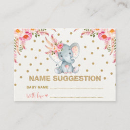 Boho Pink Gold Floral Baby Tarjeta de Sugerencia