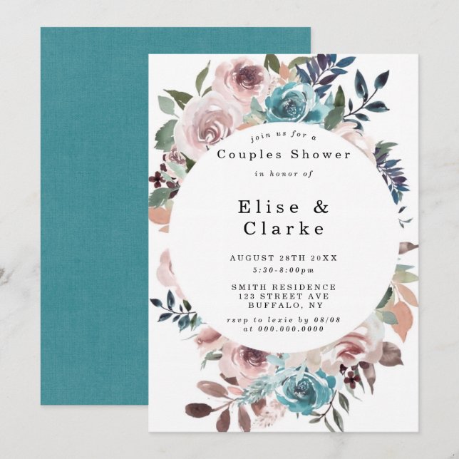 Boho Pink Verde azulada Plum Peony Parejas de duch (Anverso / Reverso)