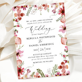Boho Pink Wildflowers Elegante Invitación a la Bod