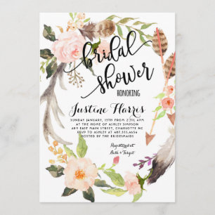 Boho pluma la invitación a la ducha nupcial