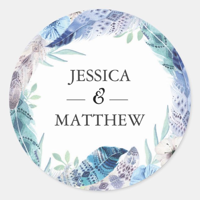 Boho plumas boda Gracias pegatinas (Anverso)