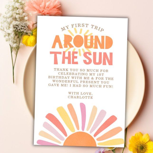 Boho Primer Viaje Alrededor Del Sol Tarjeta de agr (Boho First Trip Around The Sun Thank You Card)