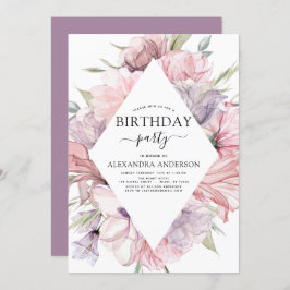 Boho Purple Any Age Birthday Floral Invitación
