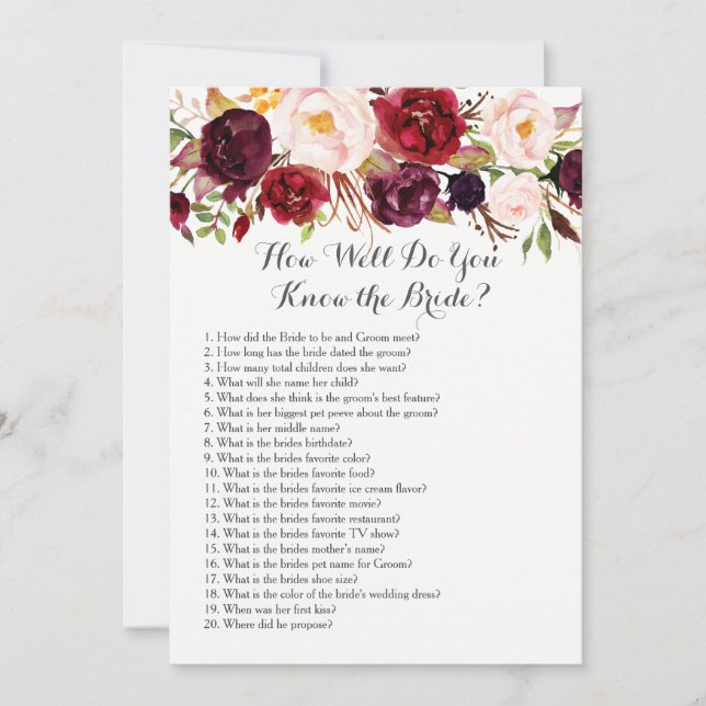 Boho ¿Qué tan bien conoces a la novia? (Anverso)