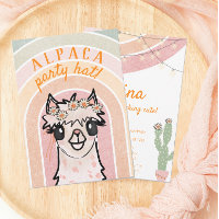 Boho Rainbow Alpaca Cactus Invitación de cumpleaño