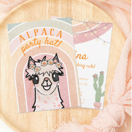 Boho Rainbow Alpaca Cactus Invitación de cumpleaño