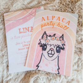 Boho Rainbow Alpaca Segunda Invitación de Cumpleañ
