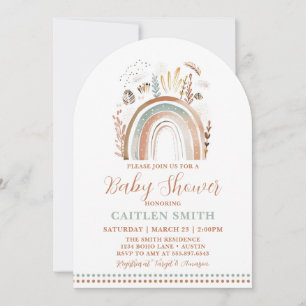 Boho Rainbow Baby Shower Dusty Blue Invitación