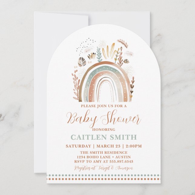 Boho Rainbow Baby Shower Dusty Blue Invitación (Anverso)