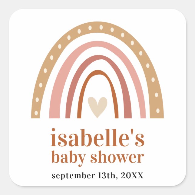 Boho Rainbow Baby Shower Favor Pegatina (Anverso)