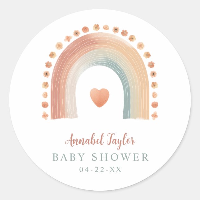 Boho Rainbow Baby Shower Sticker – Calcomanía de A (Anverso)