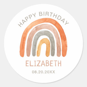 Boho Rainbow Birday Classic Round Pegatina